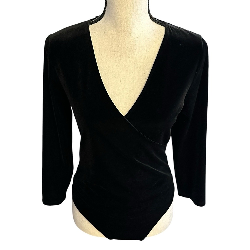 Banana Republic Black Velvet 3/4 Sleeve‎ Women's Size Medium Wrap Bodysuit